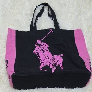 Ralph Lauren Double RL Black and Pink Tote